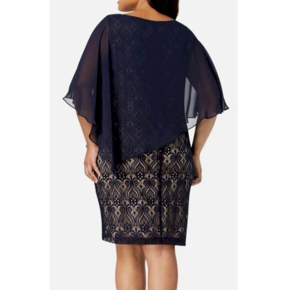 Connected Apparel Asymmetric Lace Capelet Dress Navy Size 20W - Picture 2 of 6